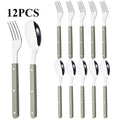 Axyaa Beige Silver Acrylic Handle Cutlery Set Stainless Steel Flatware Mirror Finish