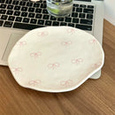 Axyaa Cute Bowknot Ceramic Plate: Korean Style 8" Dish for Dessert, Salad, Breakfast