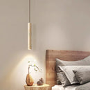 Axyaa Wood Long Tube Pendant Lamp, Japanese Style Bedroom Chandelier with Modern Retro Flair