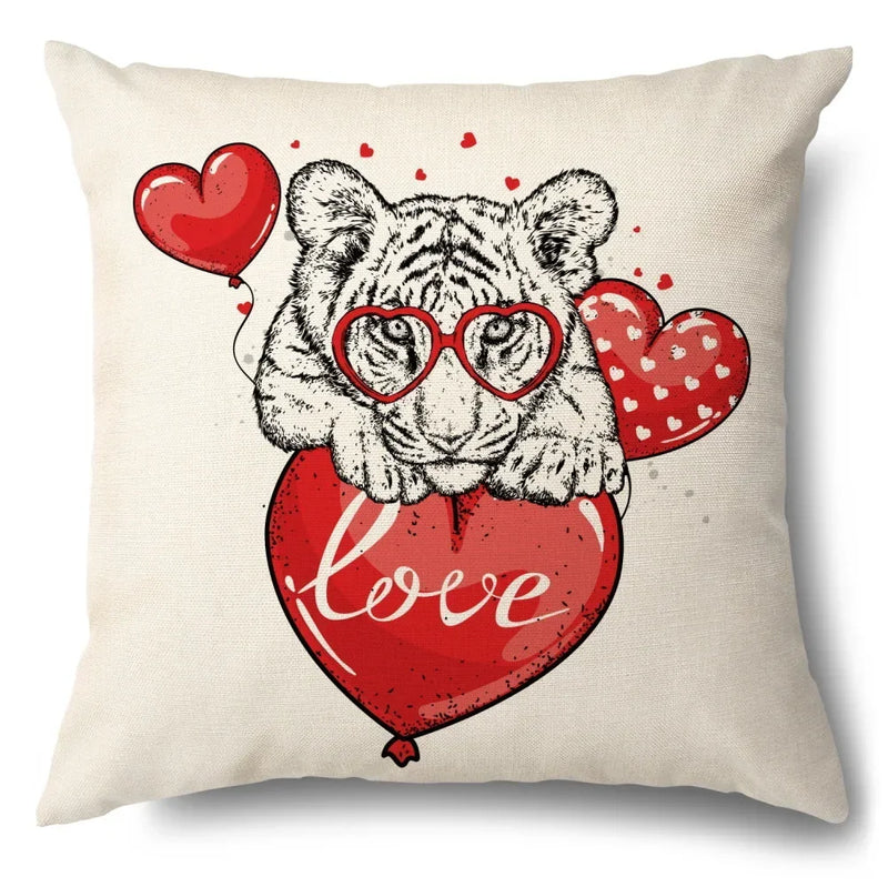Axyaa Cartoon Kitty Cat Linen Pillowcase for Bed, Couch, and Sofa Décor