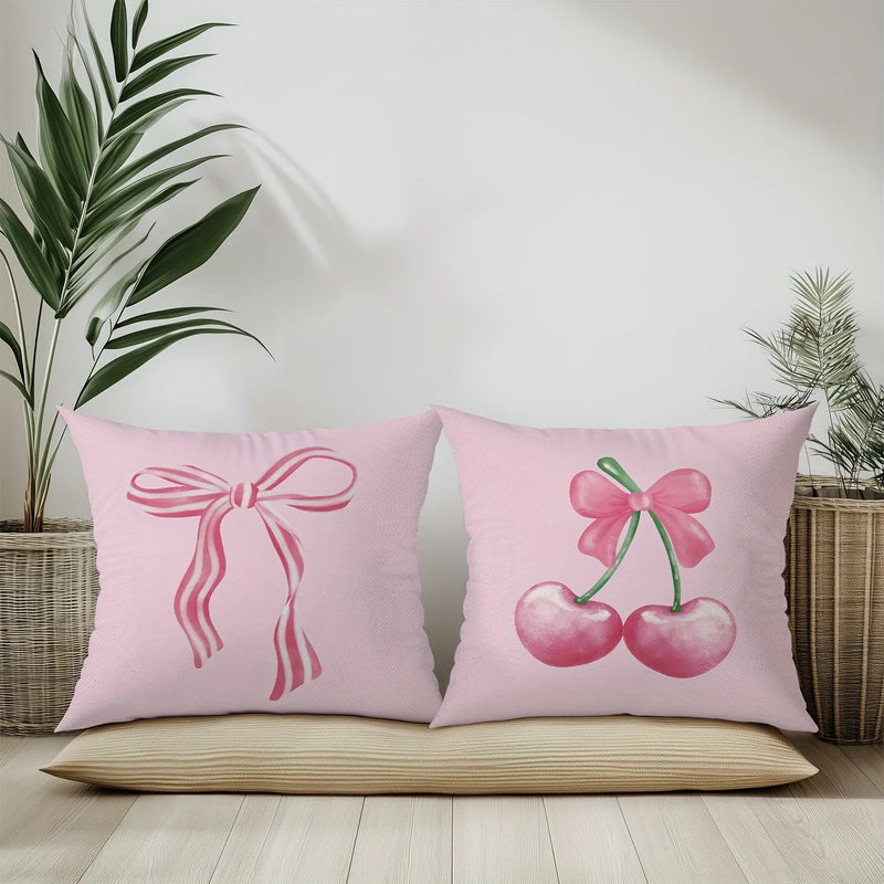 Axyaa Pink Bow Cherry Pillowcase: Soft, Sofa Cushion Cover for Stylish Comfort