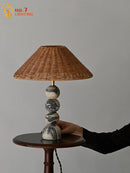 Axyaa Marble Table Lamp LED Rattan Weaving Desk Light for Elegant Spaces