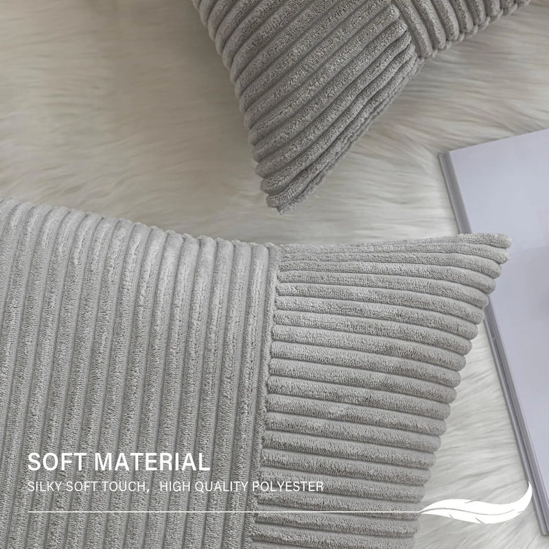 Axyaa Soft Striped Square Plush Pillow Covers for Home Sofa Couch Decor
