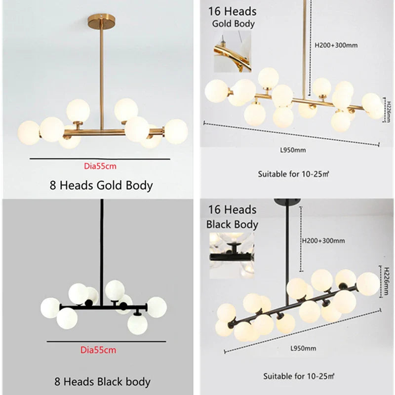Axyaa Glass Ball LED Chandelier with Lampshade for Home Interior Lighting