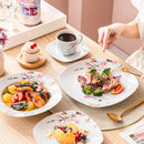 Axyaa Pink Floral Porcelain Plate Set for 12 - 60-Piece Dinnerware Collection