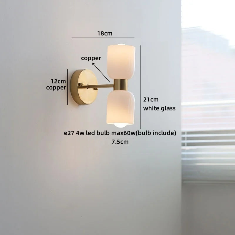Axyaa Nordic LED Wall Sconce Glass Walnut Wood Modern Bathroom Mirror Stair Light