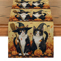 Axyaa Halloween Cat Pumpkin Wizard Hat Table Runner Home Wedding Decoration