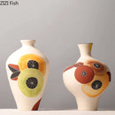 Axyaa Ceramic Vase with Artificial Fruits for Aesthetic Room Decor