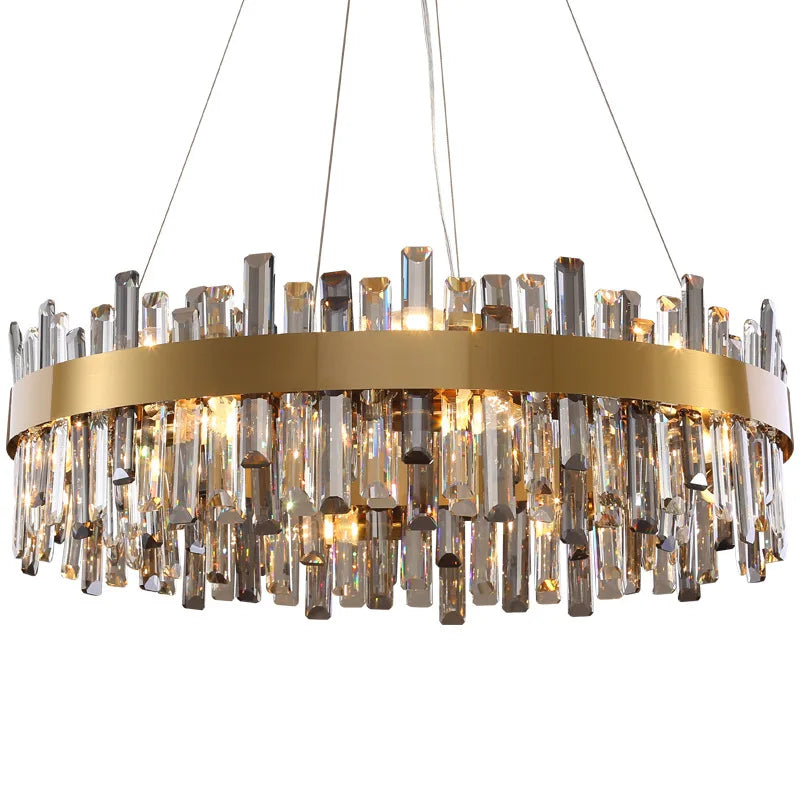 Luxury Axyaa Smoke Grey Crystal Chandelier LED Lighting for Home Decor