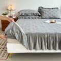 Axyaa Yarn-Dyed Cotton Bed Skirt with Lace, All-Season Mattress Topper