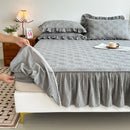 Axyaa Yarn-Dyed Cotton Bed Skirt with Lace, All-Season Mattress Topper