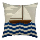 Marine Ship Print Linen Cushion Cover for Home Sofa Decor by Axyaa