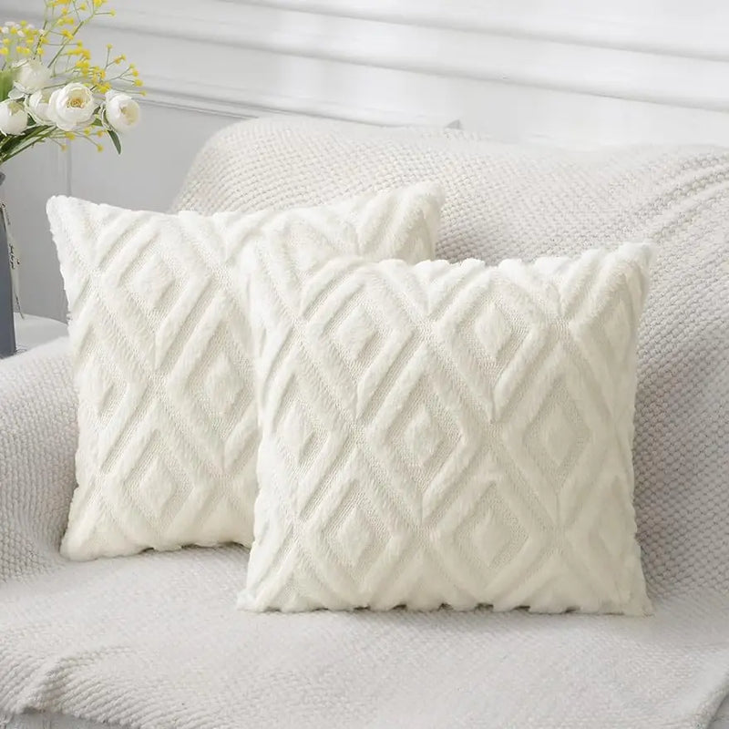 Axyaa White Faux Fur Velvet Pillow Covers 18x18 - Decorative Cushion Cover 45*45