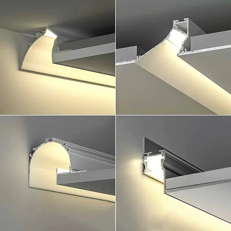Axyaa Top Corner LED Profile: Ceiling Recessed Gypsum Hidden Channel Linear Bar Strip Lights