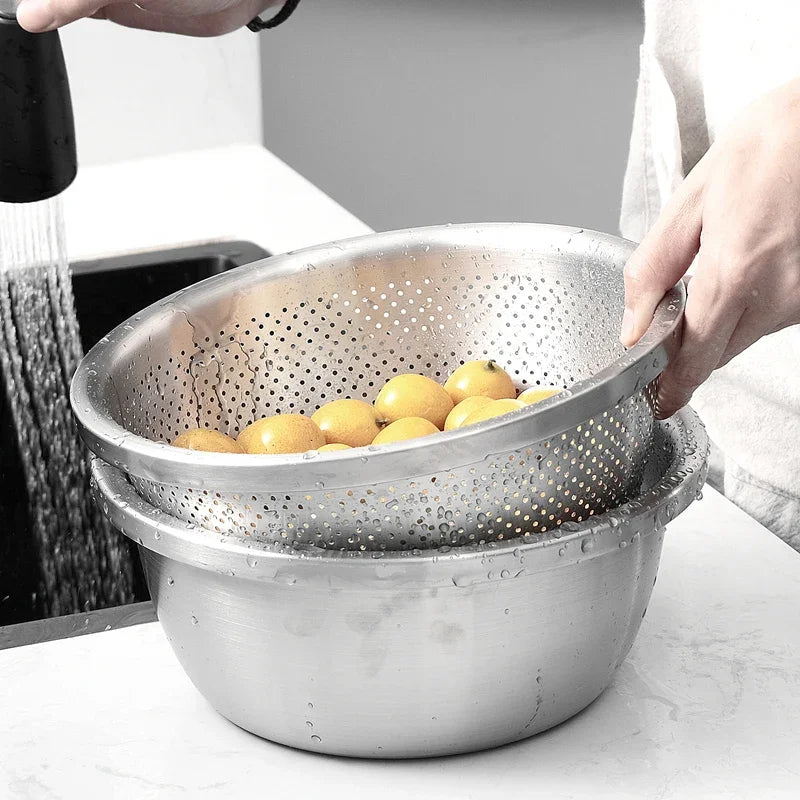 Axya Stainless Steel Drain Basket Vegetable Washing Basin and Filter Net
