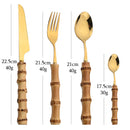 Axyaa 24-Piece Bamboo Handle Stainless Steel Flatware Set
