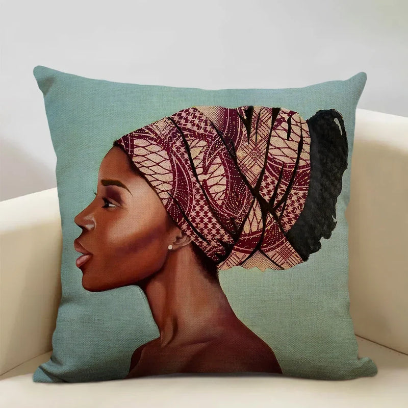 Axyaa African Lady Oil Painting Pillow Case Home Sofa Art Decoration Cover