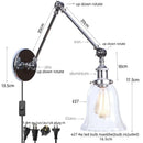 Axyaa Chrome Industrial Swing Arm Wall Sconce Clear Glass Lamparas De Pared