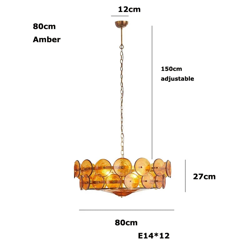 Axyaa Retro Glass Chandelier, Designer Colored Glass Pendant Light for Living Room
