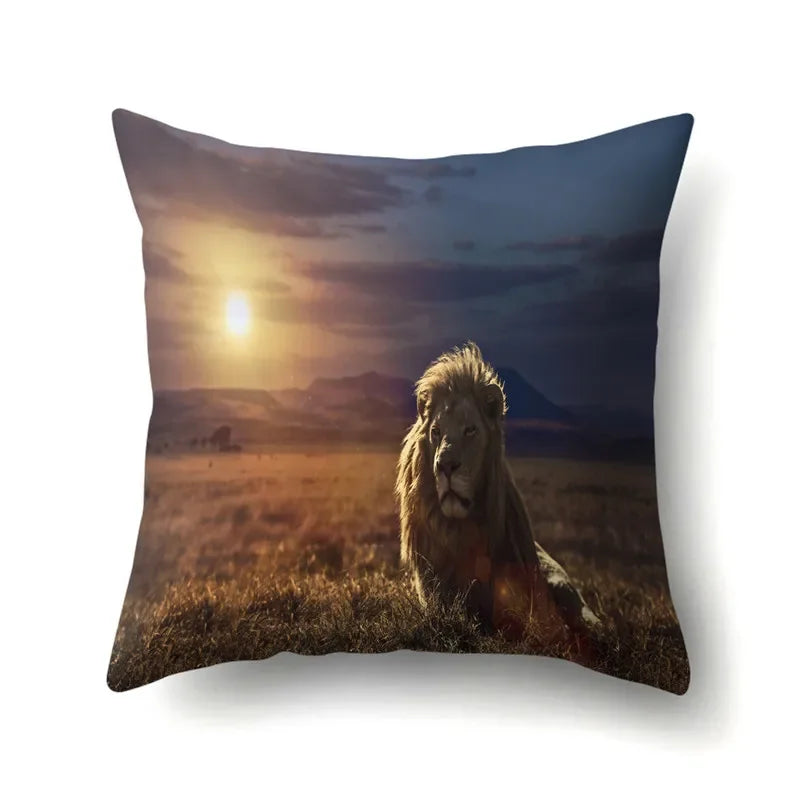 Lion Pattern Polyester Cushion Cover by Axyaa - Home decoration Pillow Cover