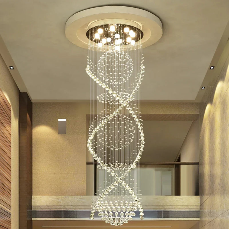 Axyaa Luxury Crystal Chandelier for Staircase, Modern LED Home Decor Lighting