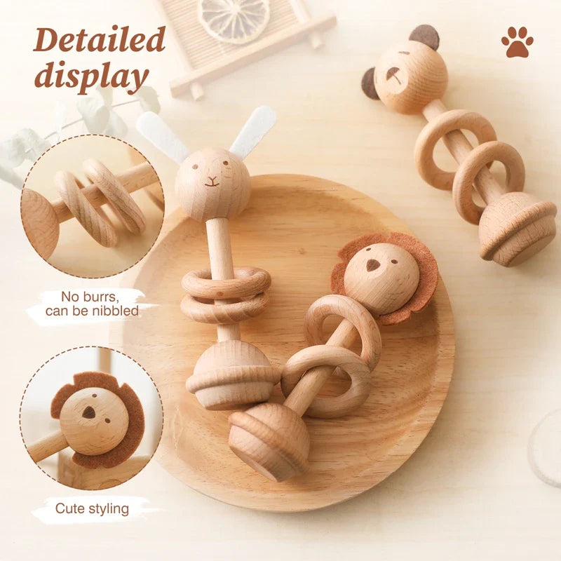 Axya Wooden Baby Rattle Teether Toy Set - 0-12 Months, Infant Mobiles & Accessories