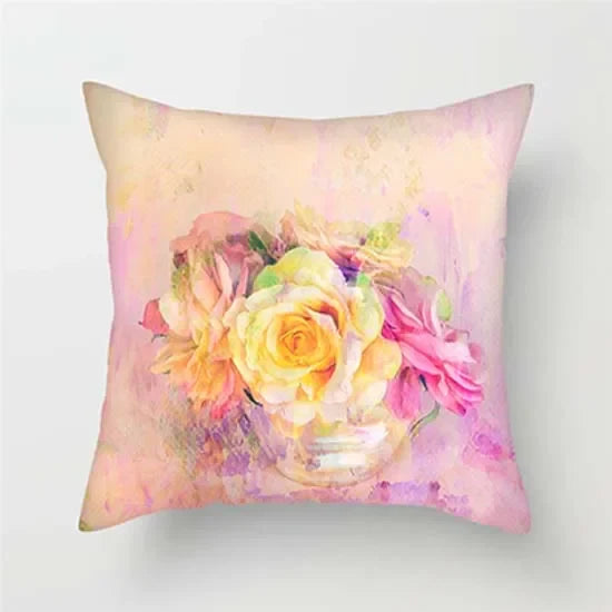 Axyaa Pink Floral Polyester Throw Pillow Cover 45X45cm