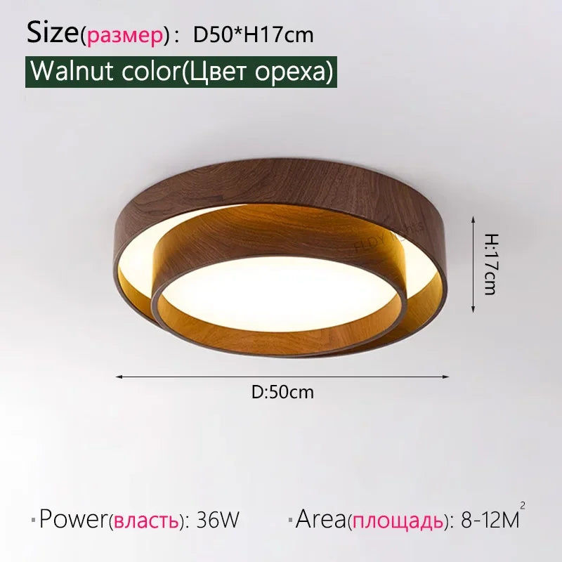 Axyaa Circular Walnut Wood LED Ceiling Chandelier - Home Decor Ceiling Fixtures