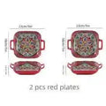 Axyaa Bohemian Style Ceramic Pasta Dish 9-Inch Salad Plate with Double Ear.