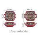 Axyaa Bohemian Style Ceramic Pasta Dish 9-Inch Salad Plate with Double Ear.