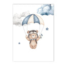 Nordic Bear Airplane Cloud Custom Name Poster Axyaa Kids Room Wall Art