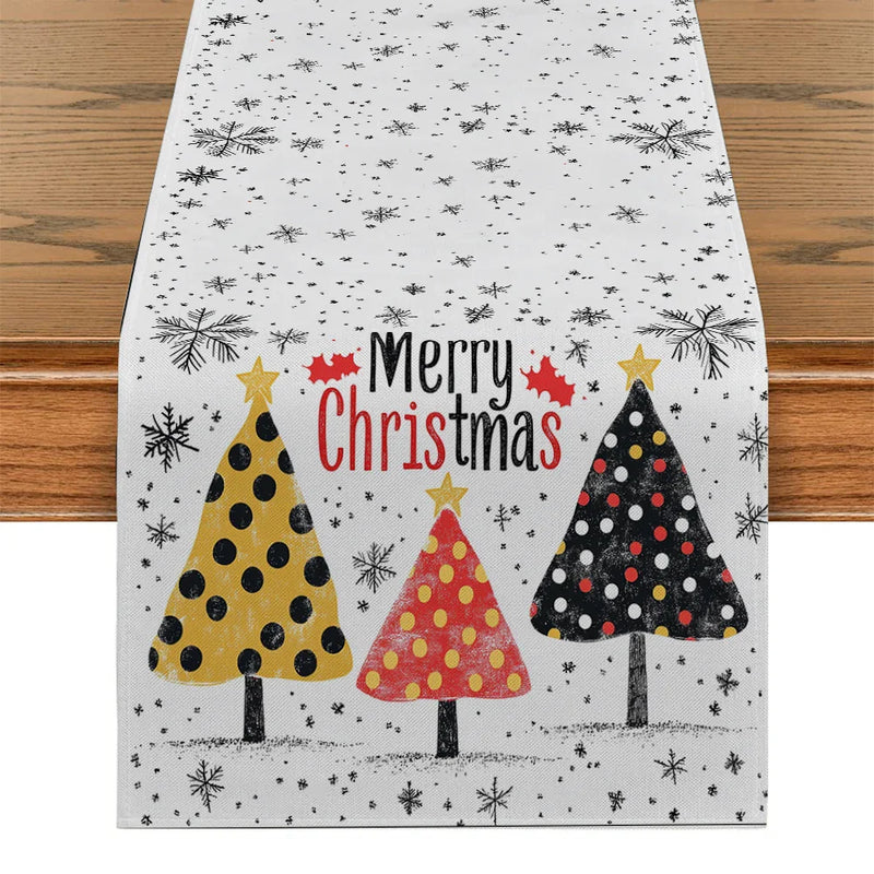 Axyaa Snowflake Christmas Tree Table Runner for Rustic Dining Decor