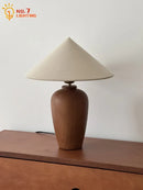 Axyaa Walnut Linen Table Lamp LED E27 Bedroom Bedside Minimalist Design