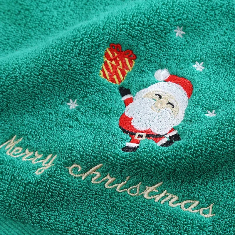 Axyaa Santa Embroidery Christmas Towel Set - Soft Coral Fleece Microfiber Towels