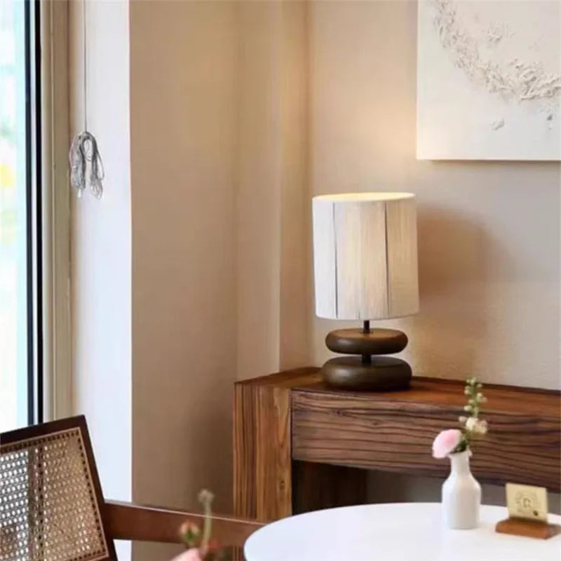 Axyaa Solid Wood Table Lamp: Japanese Style Bedside Ambient Light for Bedroom or Living Room