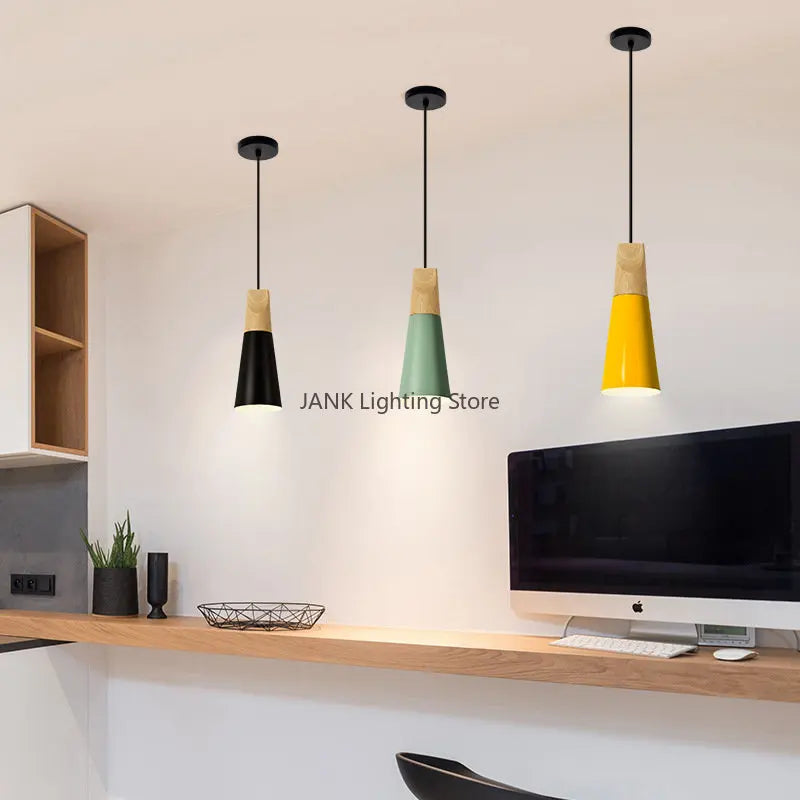 Axyaa Wood Iron Pendant Lamp for Modern Living Space Lighting
