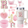 Axyaa 9-Piece Accessory Set for Stanley Cup: Butterfly Straw, Cover, Cap, Boot, Charm, Initials