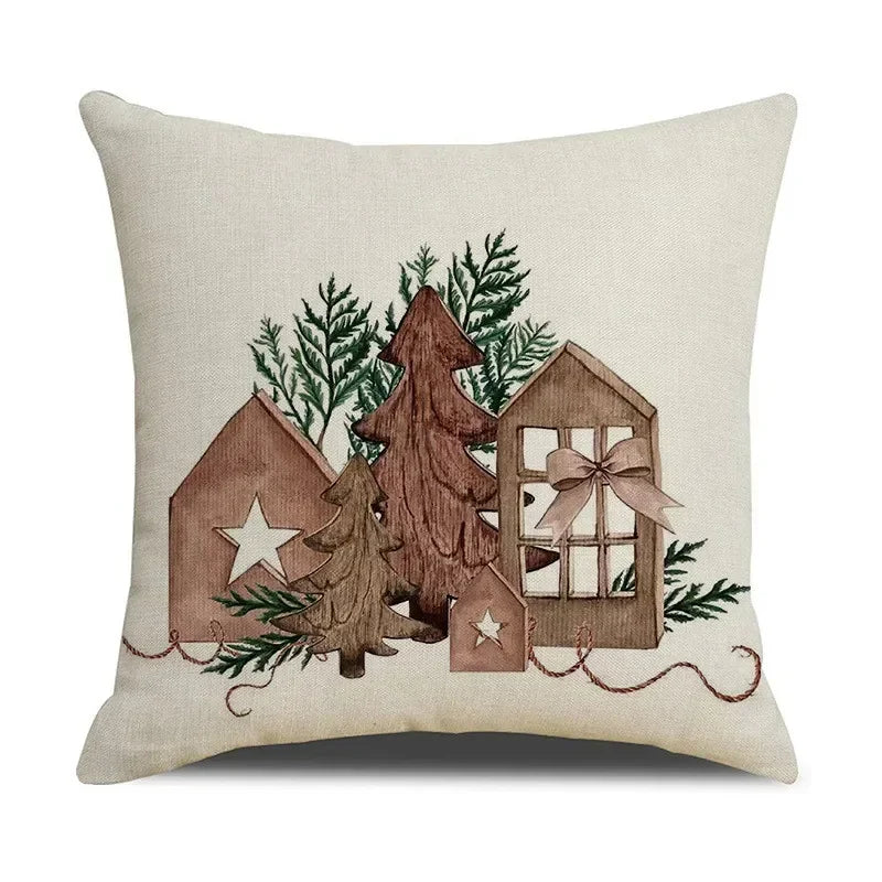 Axyaa Christmas Pinecone Candlestick Linen Print Pillowcase for Home Decor