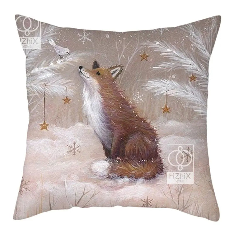 Christmas Deer & Rabbit Winter Pillow Case - Axyaa Home Decor Collection