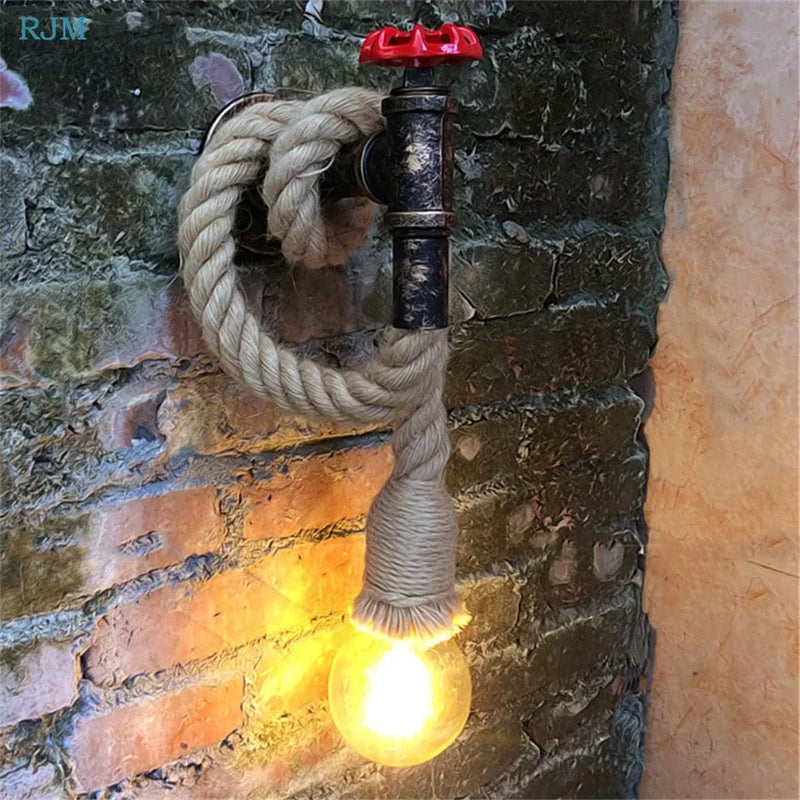 Axyaa Retro Industrial Hemp Rope Edison Wall Lamps for Gallery Stairs Restaurant