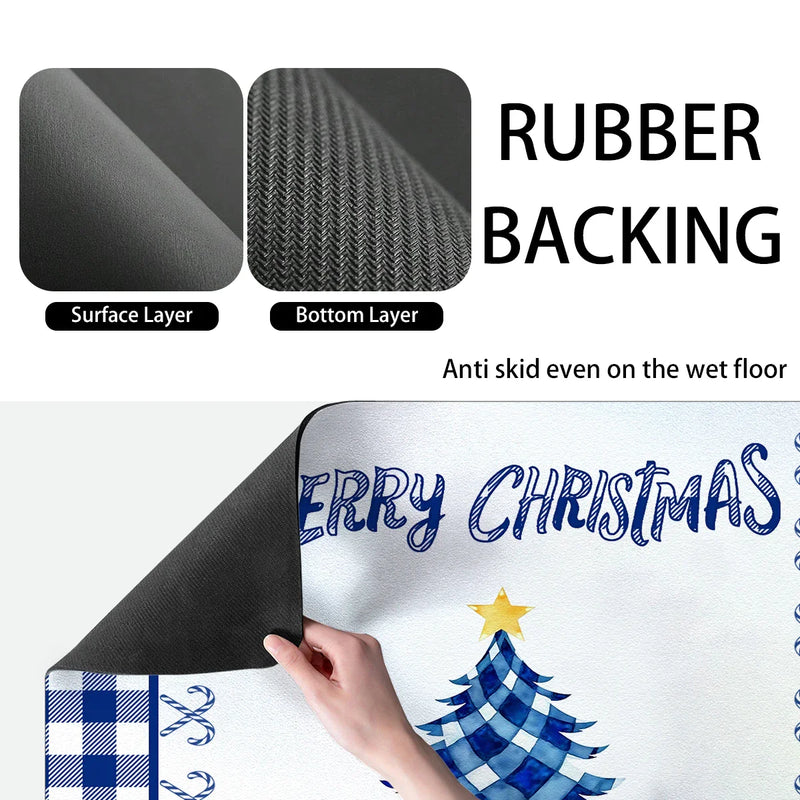 Axyaa Christmas Candy Plaid Silhouette Kitchen Drying Mat
