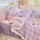 Axyaa Seersucker Ruffle Bedding Set - King/Queen Solid Color Princess Style Cotton Comforter Cover