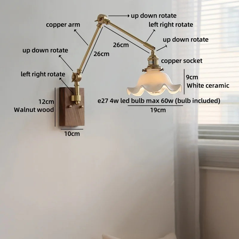 Axyaa Nordic LED Wall Light White Umbrella Style Swing Arm Modern Bedside Lamp