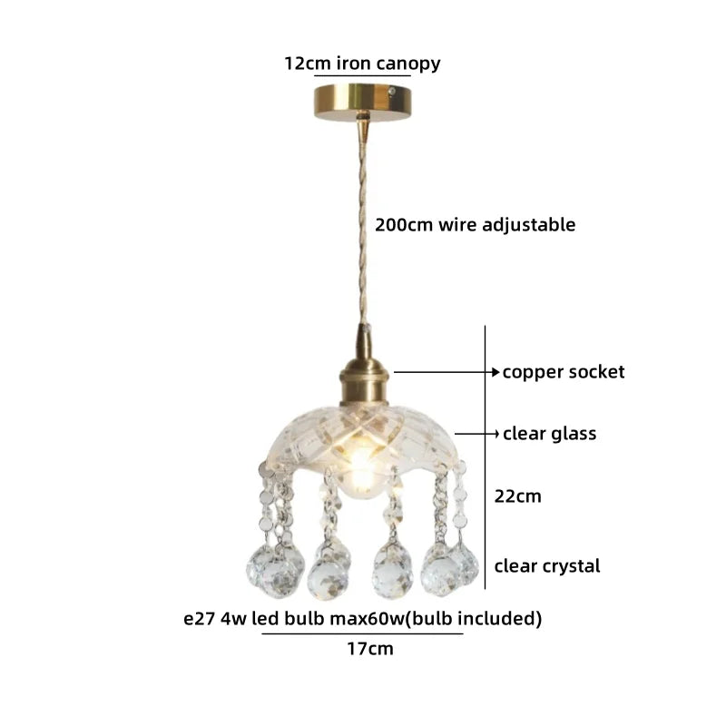 Axyaa Clear Glass Crystal LED Pendant Light for Luxury Home Decor