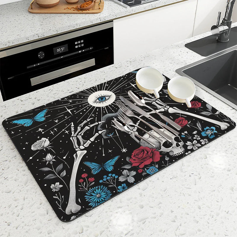 Axyaa Halloween Plants Kitchen Mat Absorbent and Antiskid Dish Drying Pad