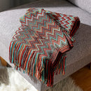 Axyaa Rust Red Boho Knit Throw Blanket with Tassel Detail