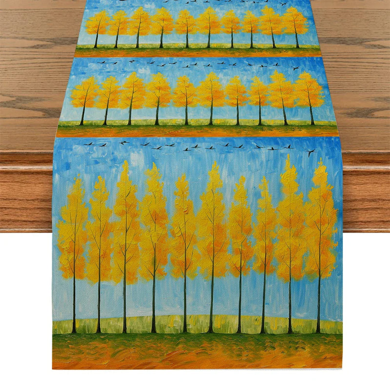 Axyaa Autumn Oil Painting Table Runner for Farmhouse Dining and Wedding Decor