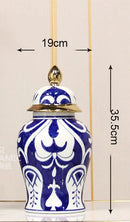 Axyaa Blue White Porcelain Jar Gold Edged Ceramic Vase Dried Flower Arrangement