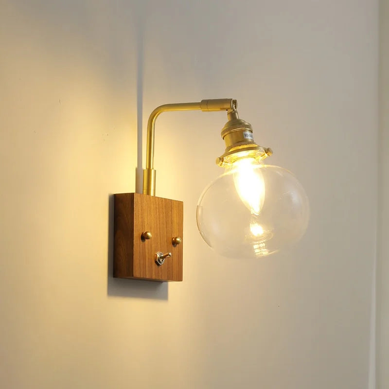 Axyaa Clear Glass LED Wall Sconce Walnut Copper Modern Stair Light Fixtures