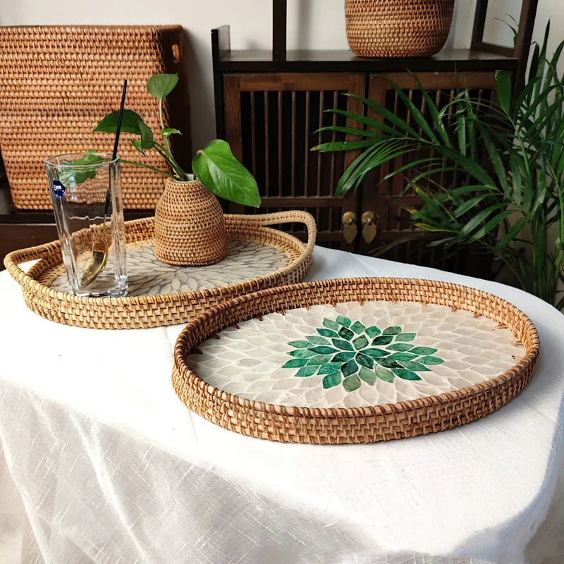 Axya Handwoven Rattan Basket: Home Tableware Organizer & Snack Platter